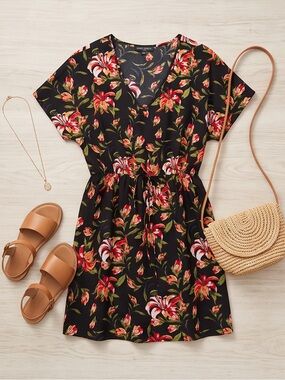 Mario Serrano Black Floral V-Neck Blouse